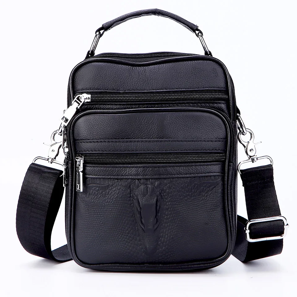 

High Quality Men Crocodile Head Handbags Mini Genuine Leather Men's Messenger Bags Male Small Briefcase Boy Leather Bag