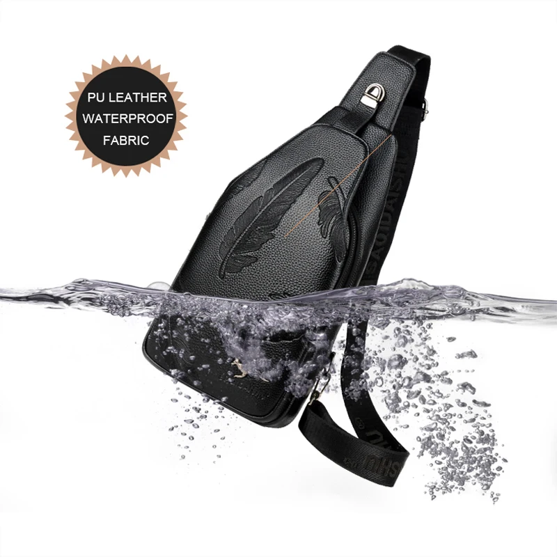 High quality Men Leather Chest Bag Business Fashion Waterproof Cycling Shoulder Bags External Headset Charge Hole Crossbody Bag