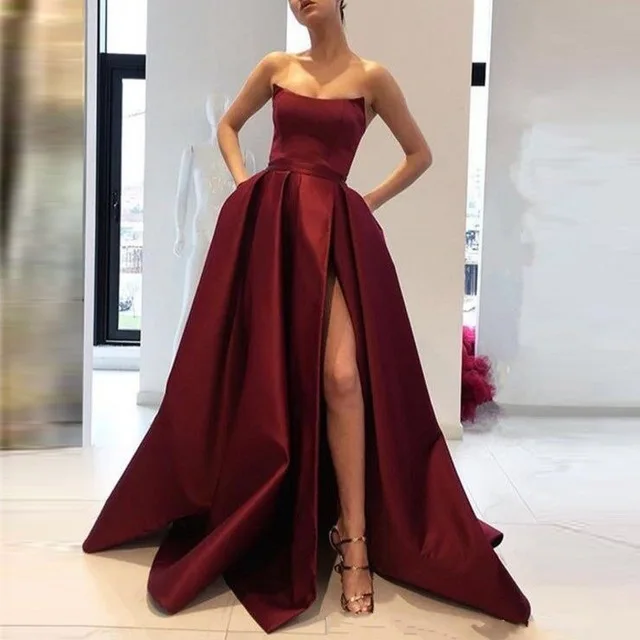Бордовые раздельные платья для выпускного вечера плиссированные атласные