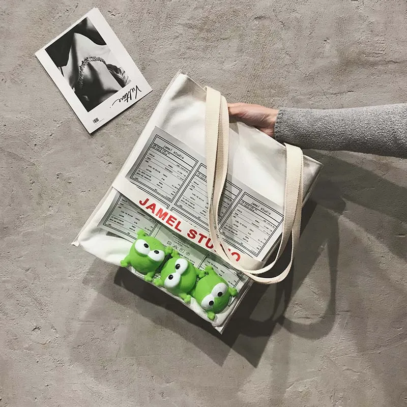 White-frog Модная Холщовая Сумка, женская сумка через плечо, новинка, большая посылка ins, ультратонкая, маленькая, желтая утка, шикарная, прозрачная сумка - Цвет: White-frog
