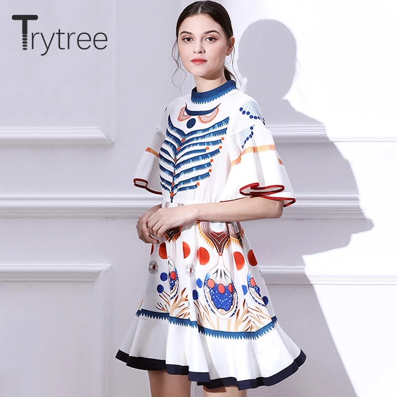 Женское платье рубашка в полоску с круглым вырезом Trytree повседневное мини