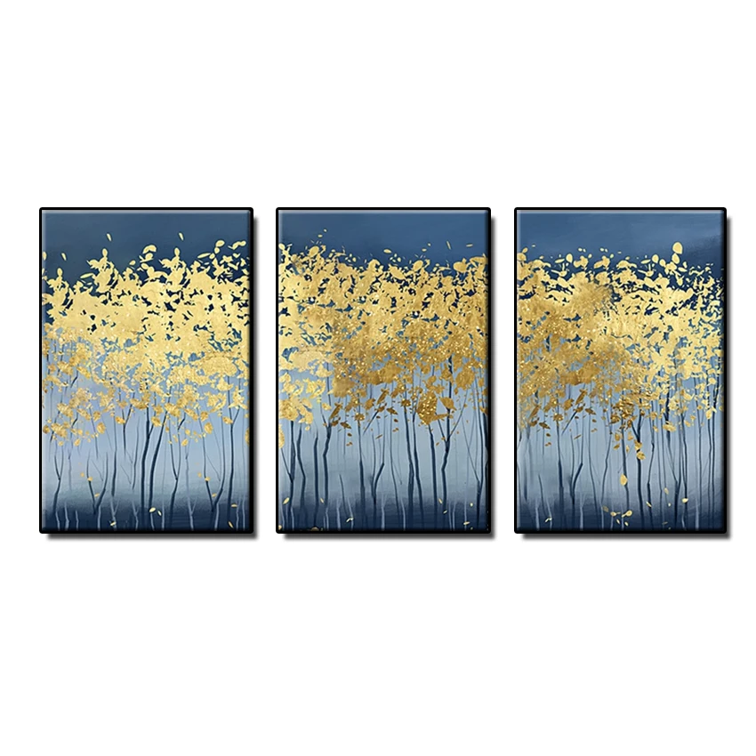 Домашний декор абстрактная картина маслом из 3 частей на холсте желтые золотые