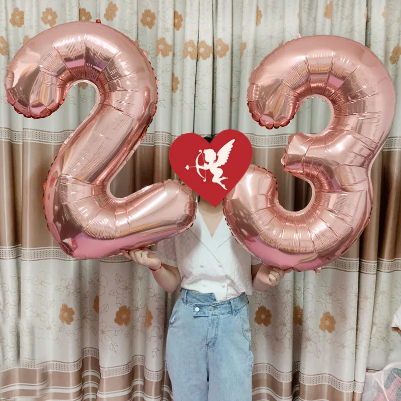 Large 40inch Rose Gold Foil Number Balloons Birthday Party Decorations Kids Wedding Decorations Globos BabyShower Boy Girl Decor