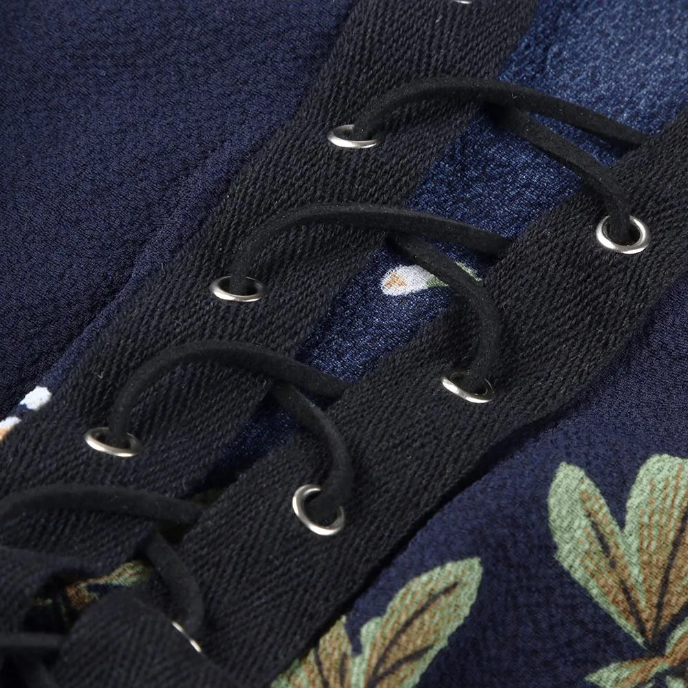 Женский комбинезон на шнурках с коротким рукавом и круглым вырезом