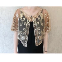 women vintage 1920s flapper shawl short evening cape sequin beaded decoration capelet gatsby party mesh short cover up champagne