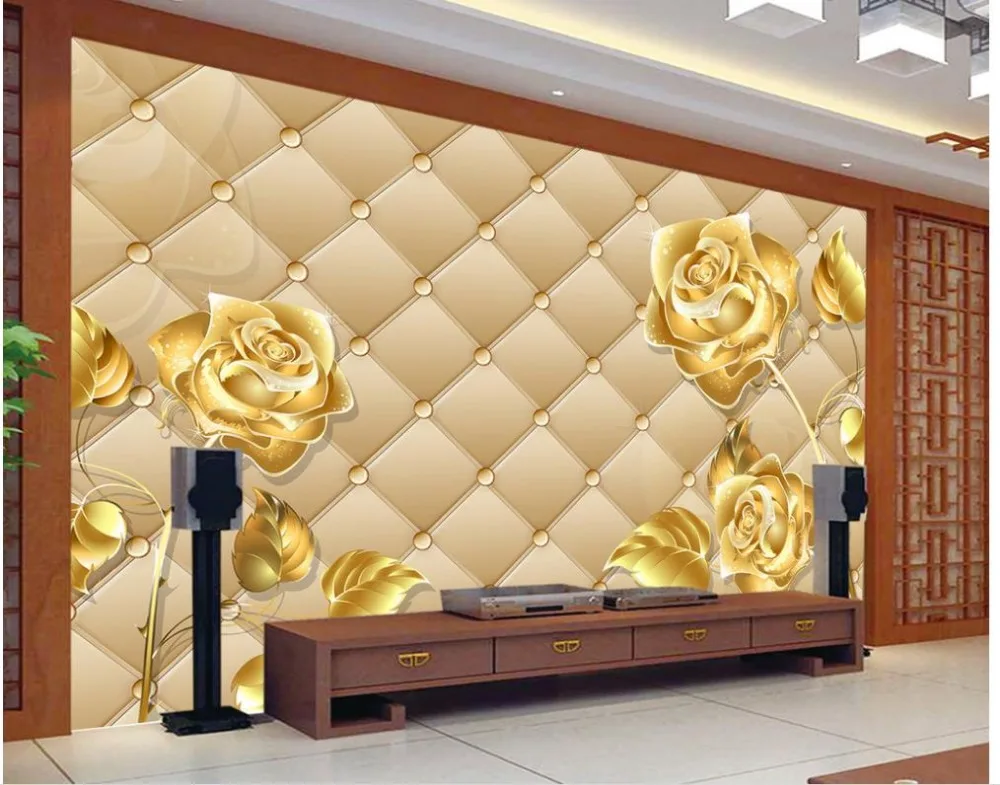 3d фрески обои для гостиной Золотая Роза фото настенные украшение дома|mural wallpaper