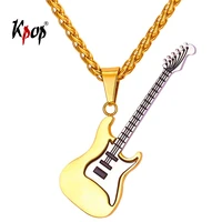 kpop electric guitar pendant necklace goldblacksilver color trendy musical instruments jewelry adjustable chain necklace gp201