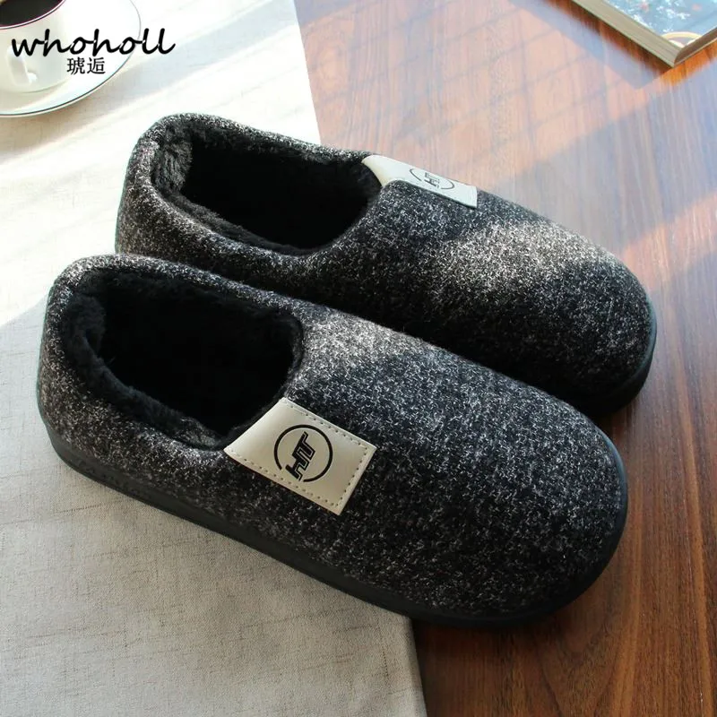 black coverheel WHOHOLL/теплые цветные женские тапочки; обувь на плоской подошве из ПВХ; модные зимние домашние тапочки из плюша для взрослых; женская обувь; неглубокие черные Тапочки - Цвет: black coverheel