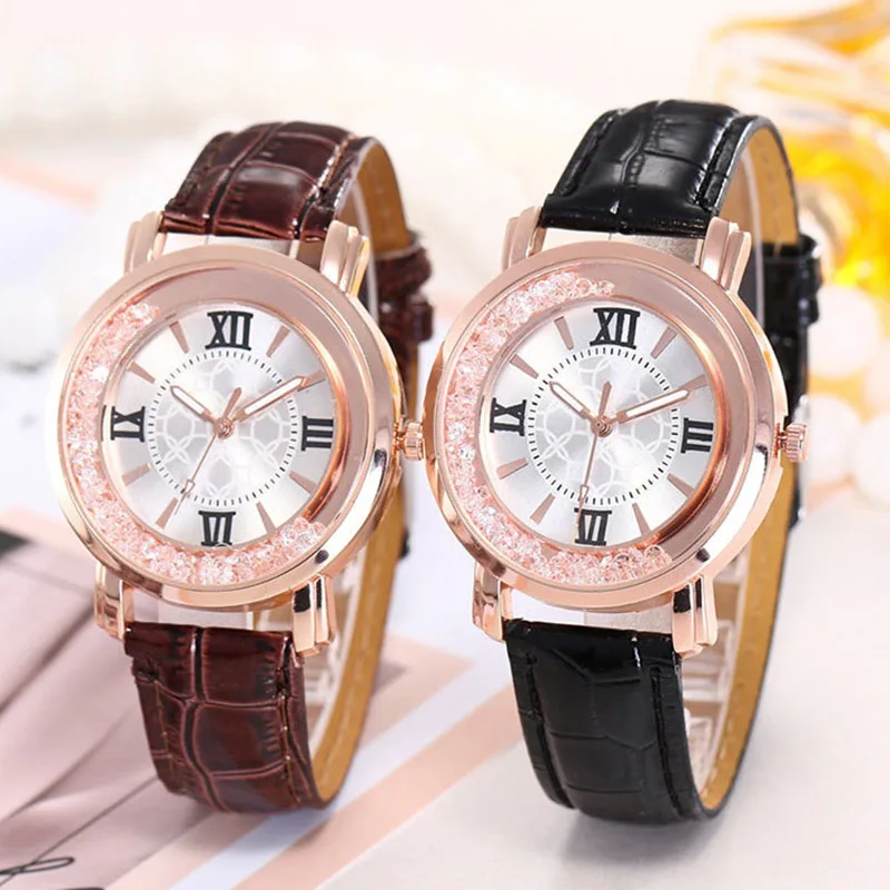 Роскошные женские часы кожаные relojes Алмазные кварцевые наручные браслет подарок
