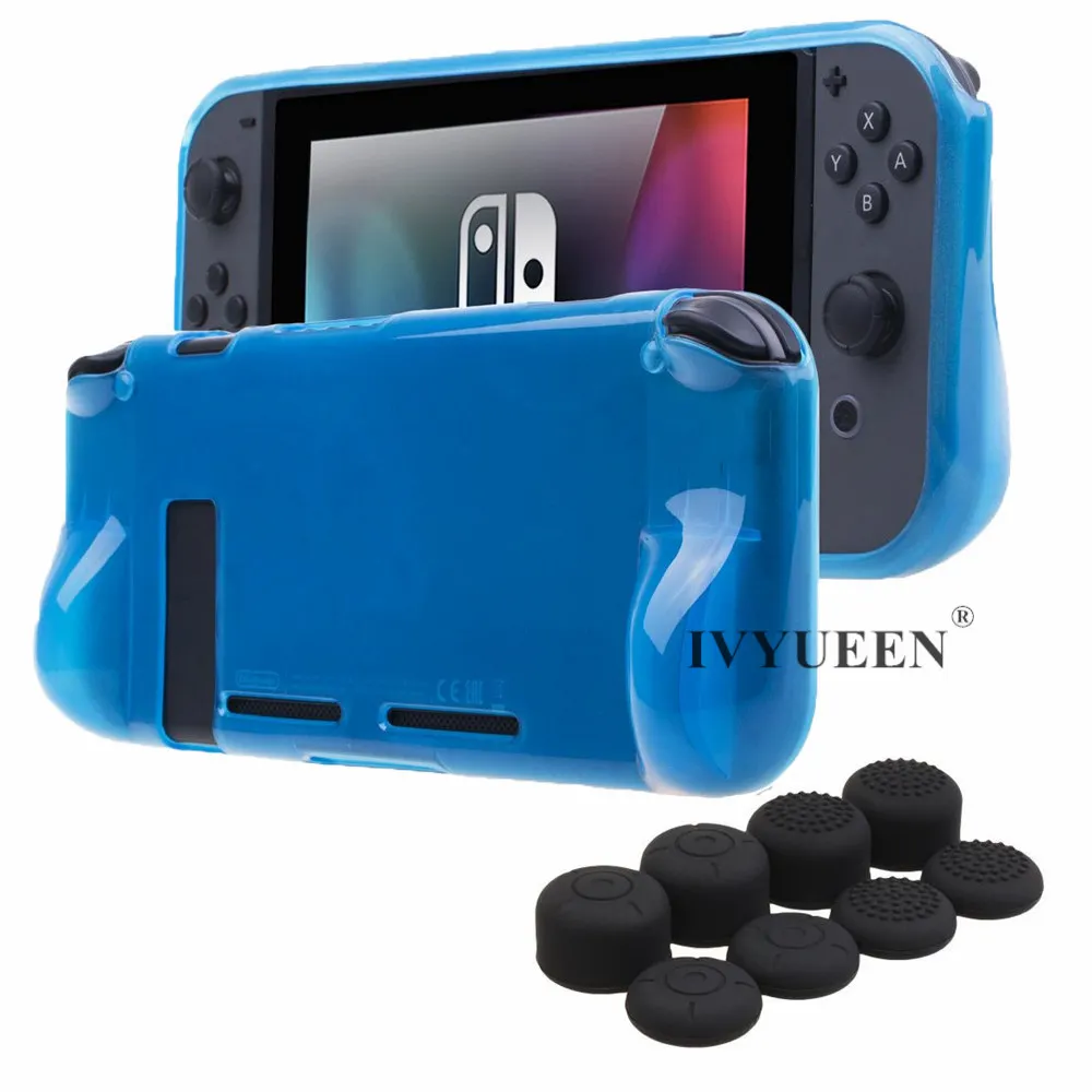 Blue Case and 8 Cap IVYUEEN мягкий прозрачный защитный чехол из ТПУ с защитой от царапин для Nintendo Switch NS Console с 8 колпачками для джойстика для Joy Con - Цвет: Blue Case and 8 Cap
