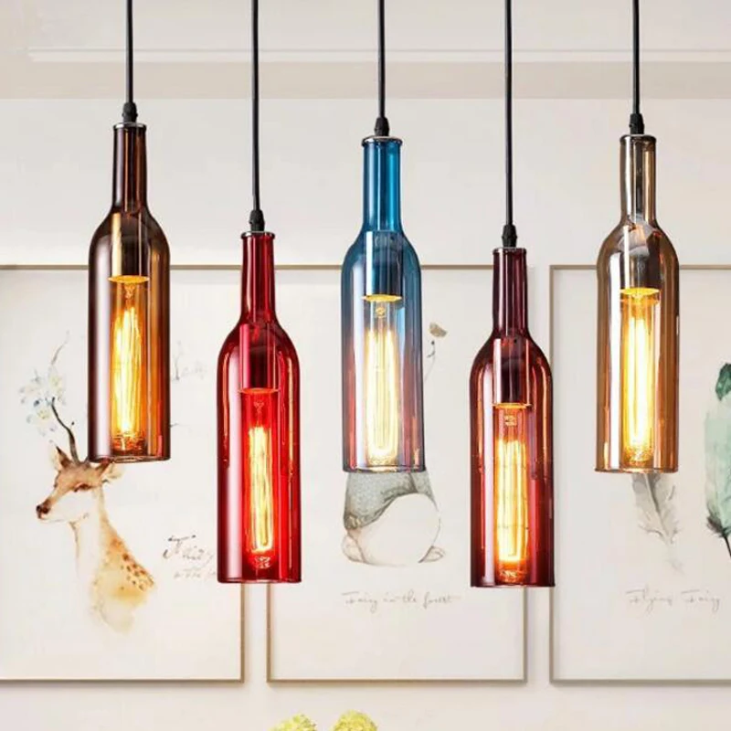 

American retro industrial color wine bottle chandelier art creative personality bar bar restaurant cafe lamps LED lighting lamps
