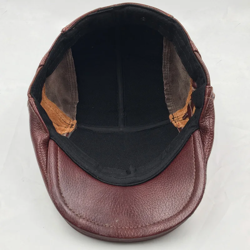 Мужская бейсболка из натуральной кожи зимняя теплая кепка газетчика H001 2021 -