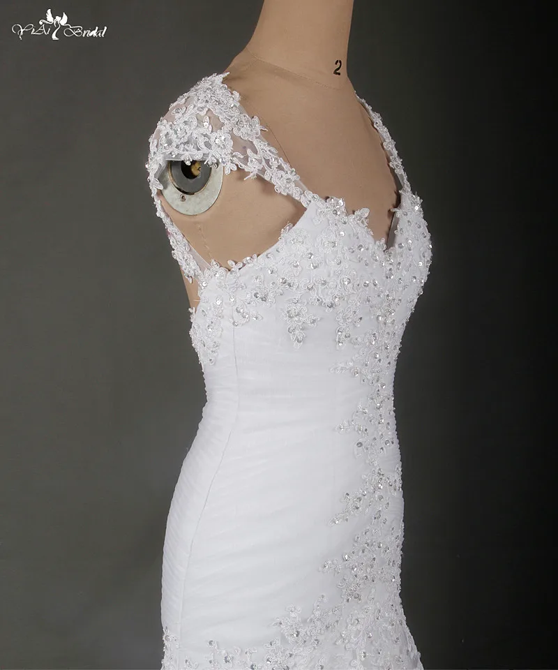 Белые кружевные свадебные платья Русалочки с рукавами крылышками и открытой