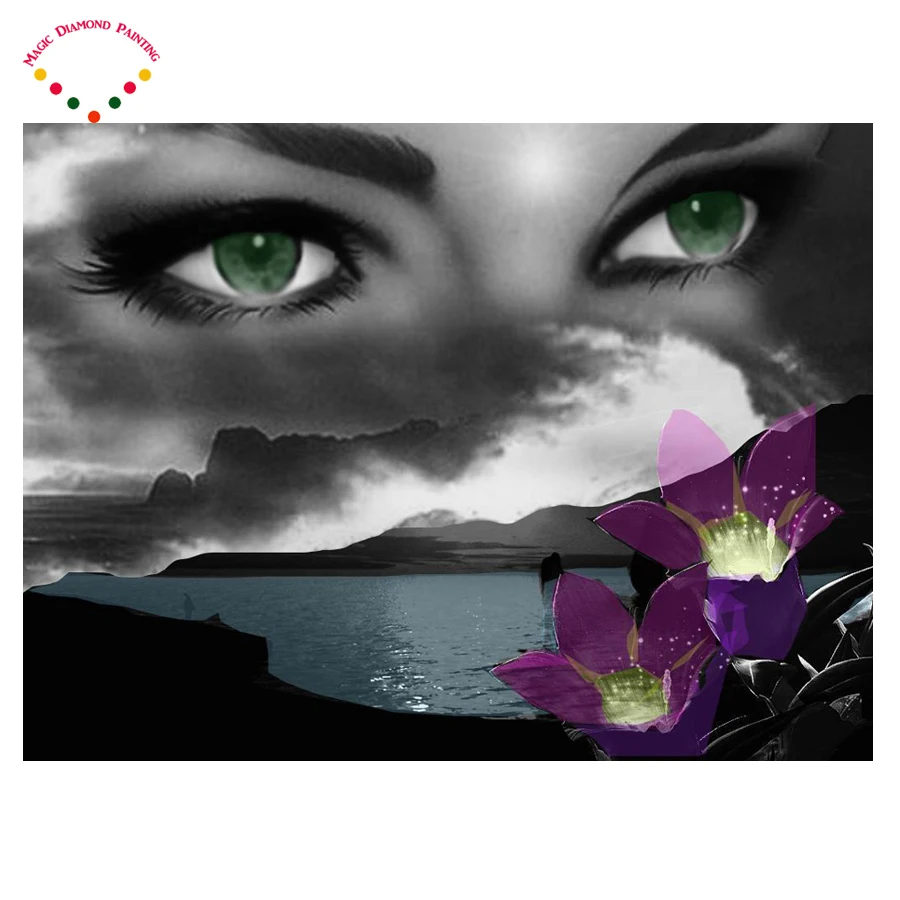 Mosaic pattern stitch cross DIY diamond painting woman eyes flowers craft plastic canvas kits | Дом и сад