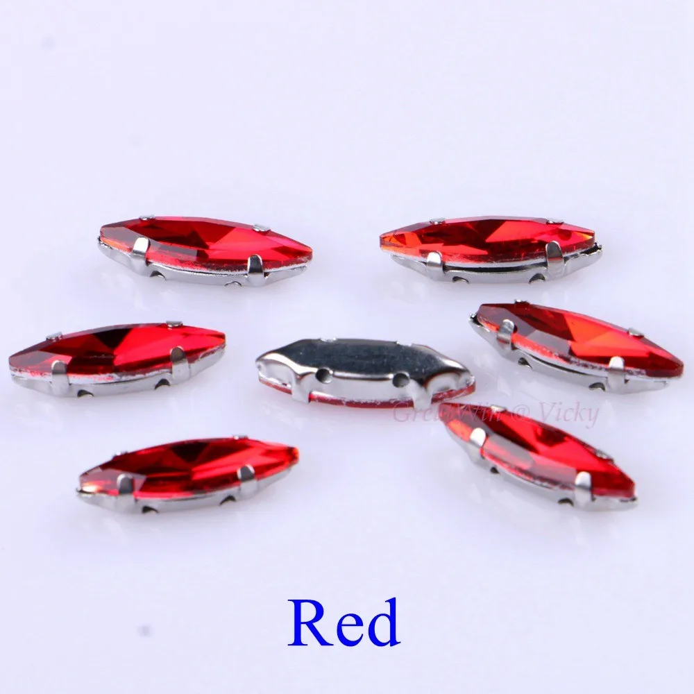 Red 4x15mm 50 шт./упак. стеклянный лошадиный глаз пришить стразы с страз в форме когтя металлическое основание, с пряжкой, с украшением в виде кристаллов Камень Алмаз чехол для одежды - Цвет: Red
