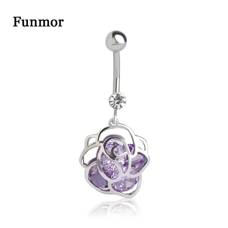 Funmor кольцо для пирсинга пупка с цветами ювелирные изделия из нержавеющей стали