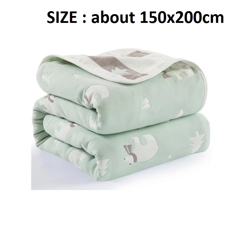 green bear150x200cm Многофункциональное детское одеяло, шестислойное Хлопковое одеяло, Пеленальное Одеяло для новорожденных, дышащее влажное одеяло для сна, диванное одеяло для отдыха покрывало для сна - Цвет: green bear150x200cm