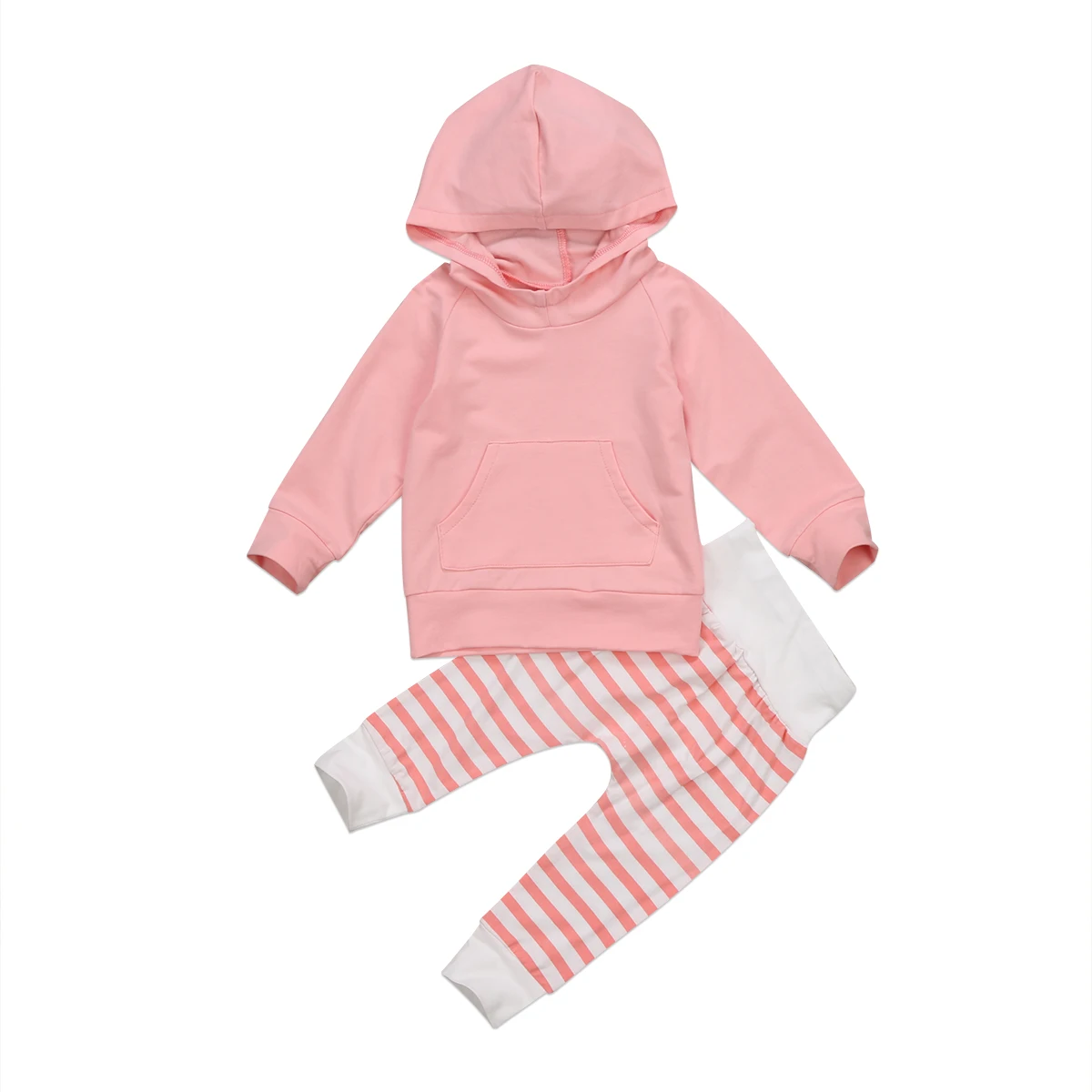 

Модный однотонный топ с капюшоном и длинными рукавами для новорожденных мальчиков и девочек + штаны в полоску, комплект одежды 2020