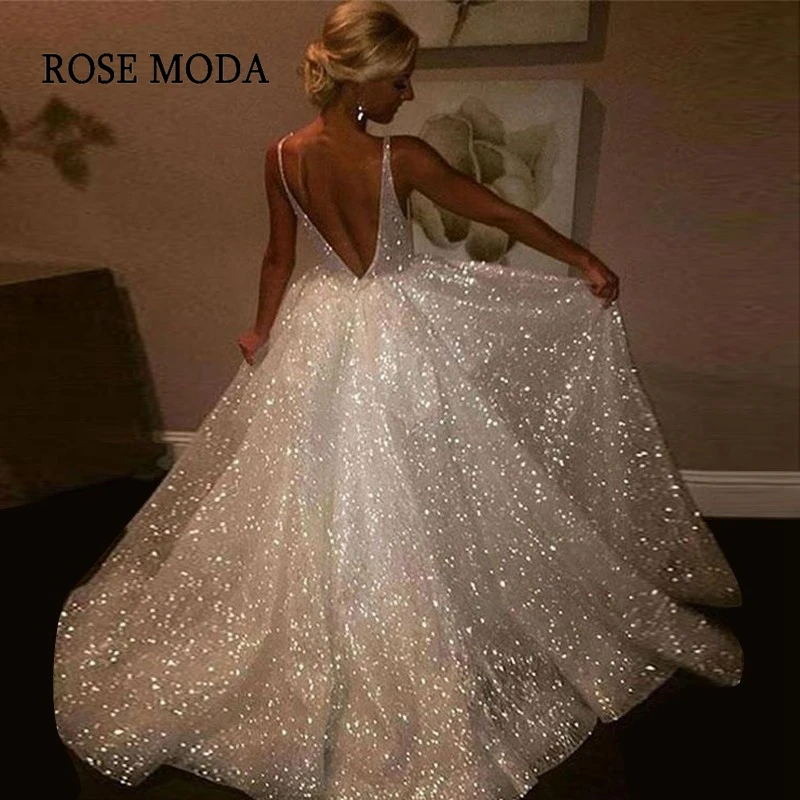 

Rose Moda Gorgeous Gliterring Wedding Dresses 2019 V Neck Bridal Ball Gown