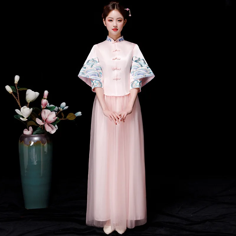 Невесты китайский стиль Cheongsam розовый свадебный Ципао Винтаж восточный
