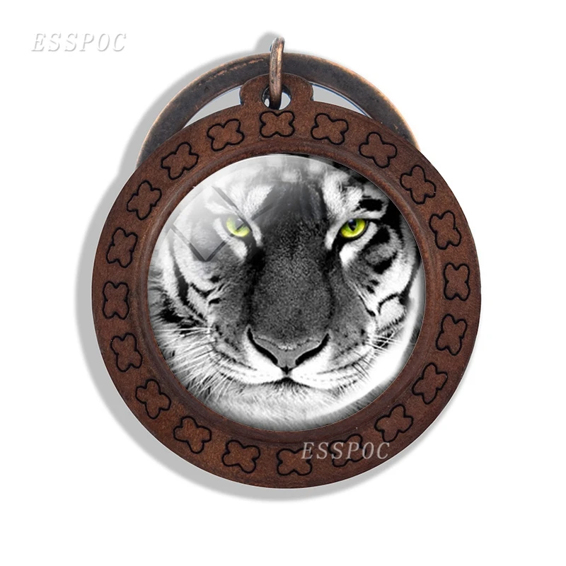 Стеклянный купольный деревянный брелок Fierce Tiger винтажное деревянное украшение