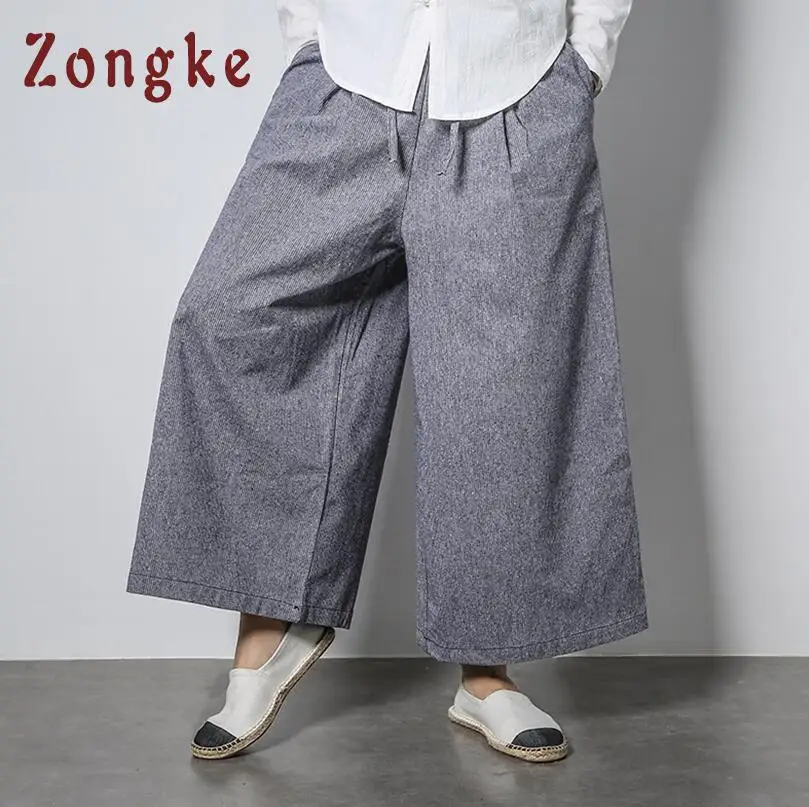 Dark Gray Zongke, китайский стиль, широкие брюки, мужские штаны для бега, Японская уличная одежда, льняные брюки, мужские брюки XXL, Мужские штаны для бега, весна - Цвет: Dark Gray