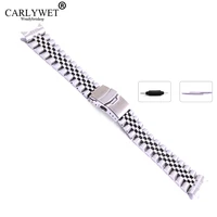 22mm hollow curved end solid screw links stainless steel silver watch band strap old style jubilee bracelet double push clasp