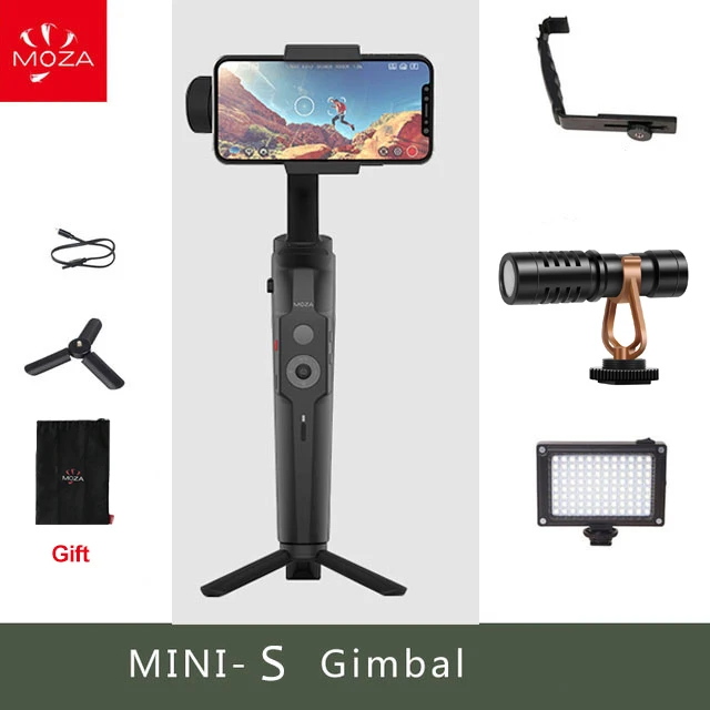 add L Mic Light MOZA мини S мини-S 3-осевой портативный монопод с шарнирным замком для телефона стабилизатор для iPhone 8 Gopro hero 7 6 5 YI экшн-камер PK dji osmo mobile 2 - Цвет: add L Mic Light