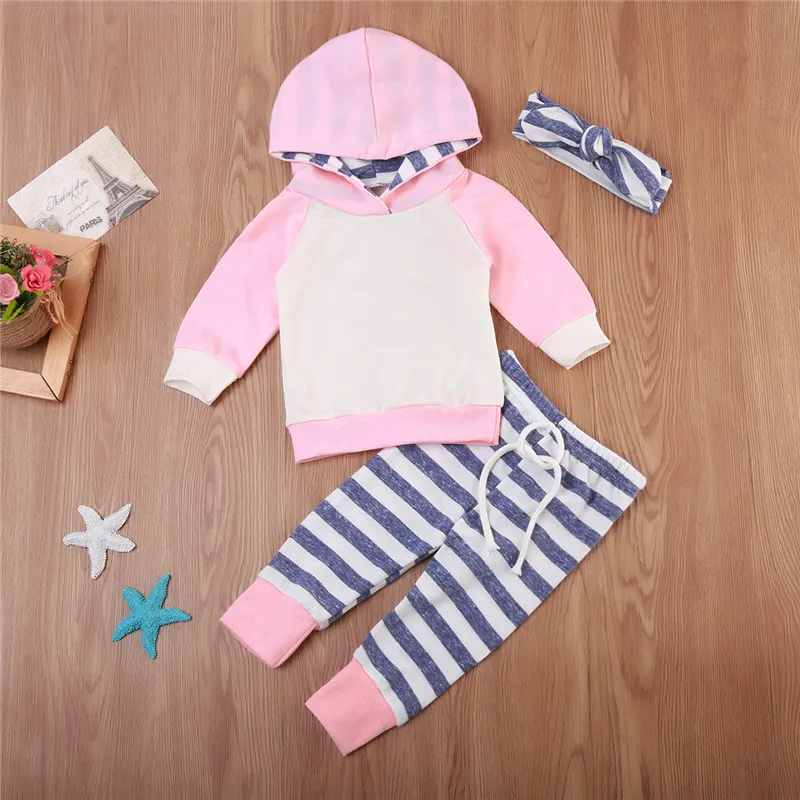 3PCS 2017 Autumn Cute Newborn Baby Boys Girls Clothing Set Patchwork Hooded Sweatshirt +Striped Leggings Pants Outfits Warm Suit | Детская