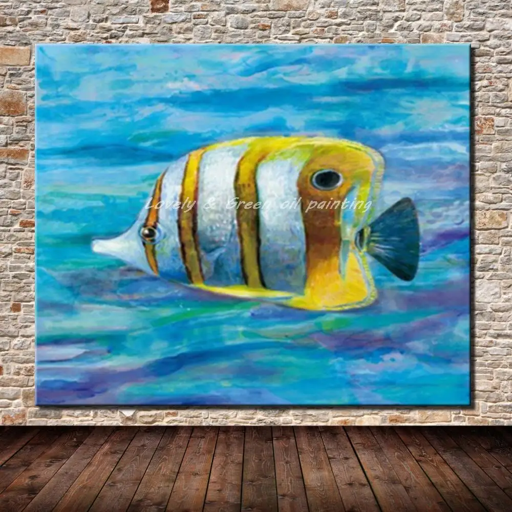 

Mintura Handpainted Modern Abstract Animal Fish Oil Painting On Canvas Pop Art Wall Picture For Living Room Home Decoration Gift