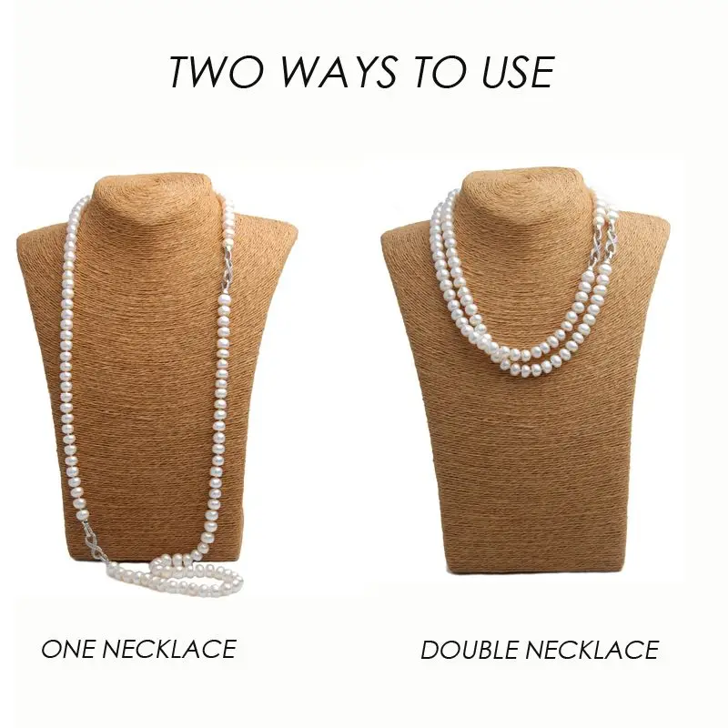 

New Fashion Long Natural Freshwater Pearl Necklace Jewelry For Women Statement Necklace Gift Two Ways Using