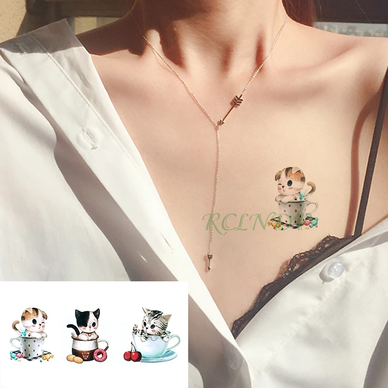 

Waterproof Temporary Tattoo Sticker Lovely Cat Cute Fake Tatto Flash Tatoo Tatouage hand foot arm For Men Women girl