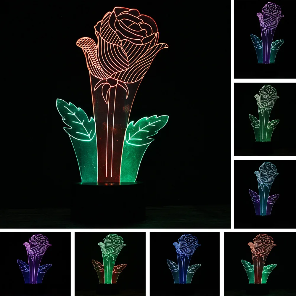 Новый 3D смешанный цвет Чудесный Розовый светодиодный 7 видов цветов меняющий