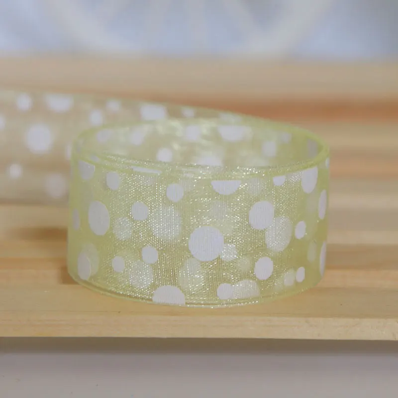 Light yellow 22 метра/рулоны 25 мм ленты из органзы в горошек для обертывания свадебного декора Рождественская лента для шитья скрапбукинга материалы для рукоделия LX785 - Цвет: Light yellow