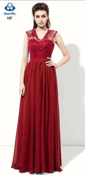 Burgundy ANGELSBRIDEP/платье подружки невесты с v-образным вырезом и бусинами в пол, шифоновое платье для особых случаев - Цвет: Burgundy