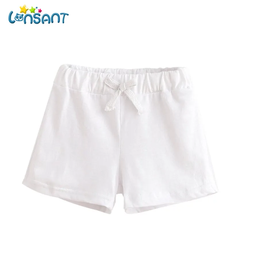 White LONSANT/короткие штаны; коллекция года; Летние Детские хлопковые шорты; Одежда для девочек; модная однотонная одежда для малышей; Meisjes Kids Korte Broek; D2535 - Цвет: White