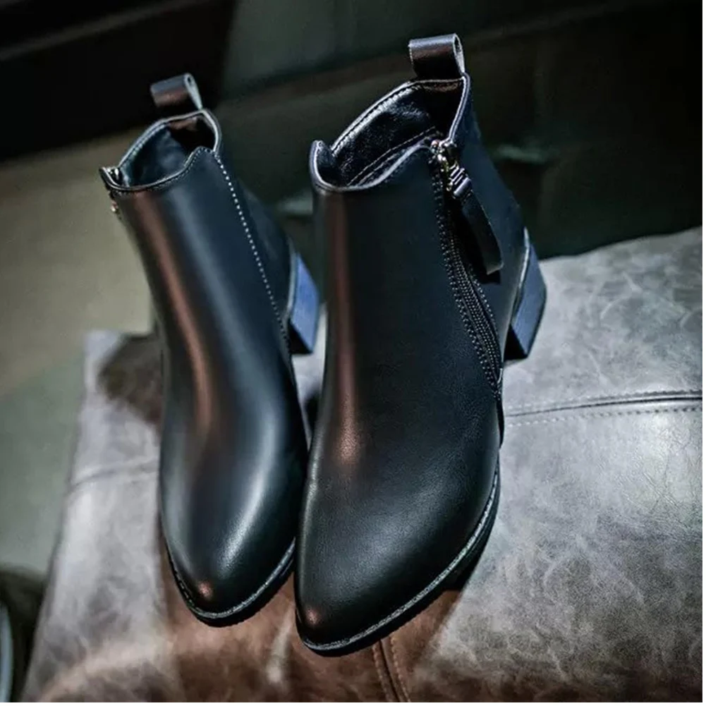 Однотонная обувь на толстой танкетке сезон весна-осень женские ботильоны из