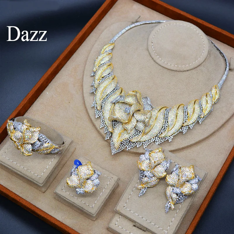 Dazz роскошные большие цветы нигерийский Свадебный ювелирный набор невесты
