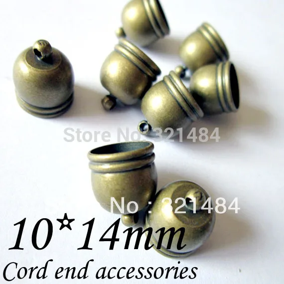 Antique Bronze Brass Tone 200piece 10x14mm Cord end caps, cord crimp ends for leather cord 9mm necklace/bracelet diy
