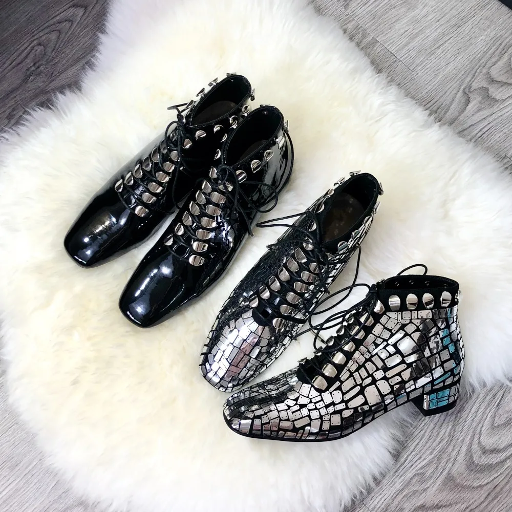 2019 женские полусапожки с квадратным носком черные кожаные ботинки Botas feminina из