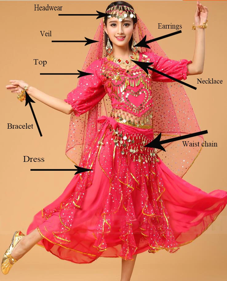 6 цветов костюм для танца живота Болливуда индийское платье Женский танцев