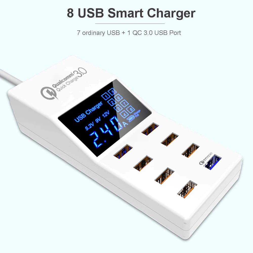 Quick Charge 3 0 QC Smart USB Зарядное устройство 8 Порты и разъёмы светодио дный Дисплей