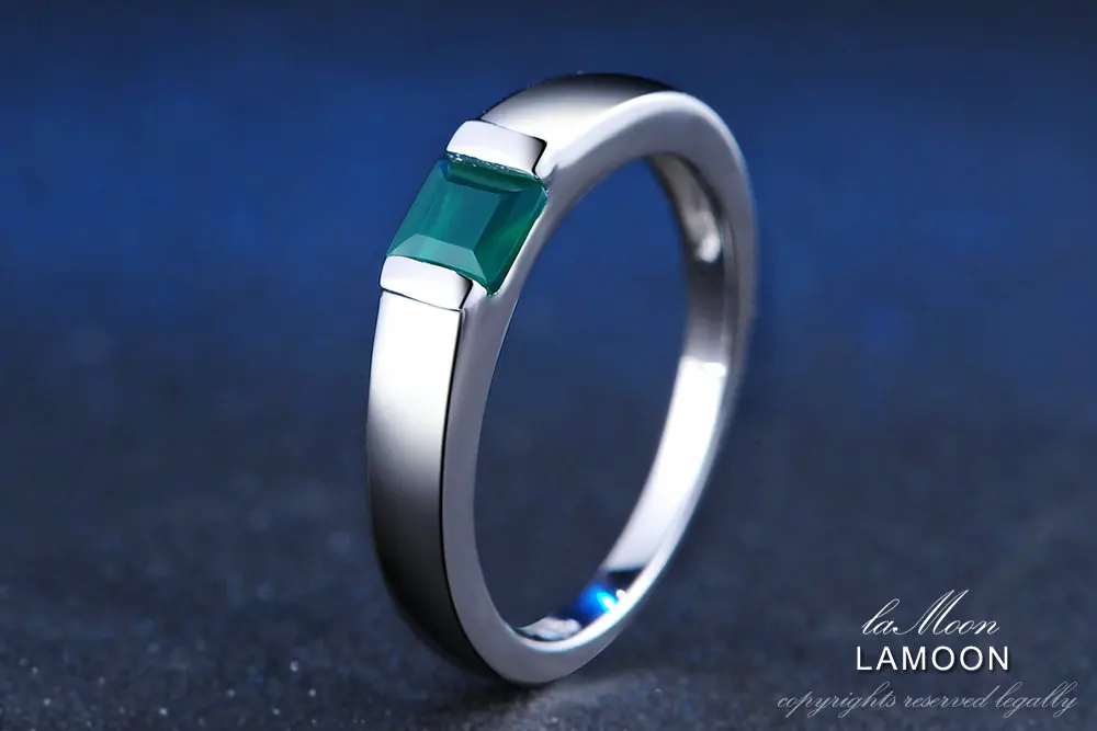 Кольцо для женщин "Ламон", огранка принцессы, 0.23ct, зеленый агат, халцедон, 925 пробы, серебро, 18 K, белое золото, хорошее ювелирное изделие, LMRI006
