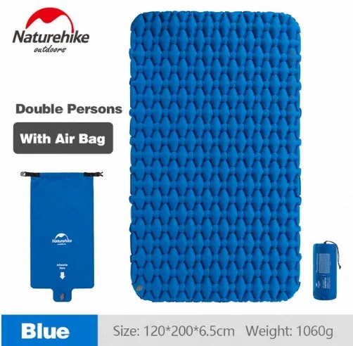 Blue for 2 no pillow Naturehike Двойная подушка открытый мягкий надувной легкий матрас надувная кровать портативный тент двойной спальный коврик лагерь влагостойкий коврик - Цвет: Blue for 2 no pillow
