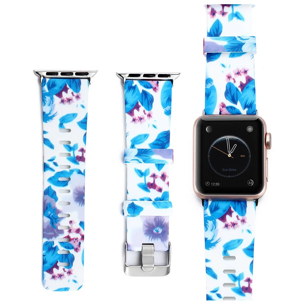 G Цветочные полосы для Apple watch Series 5 4 3 2 1 40 мм 44 мм силиконовый ремешок с принтом для iWatch Series 4 3 2 38 мм 42 мм - Цвет ремешка: G
