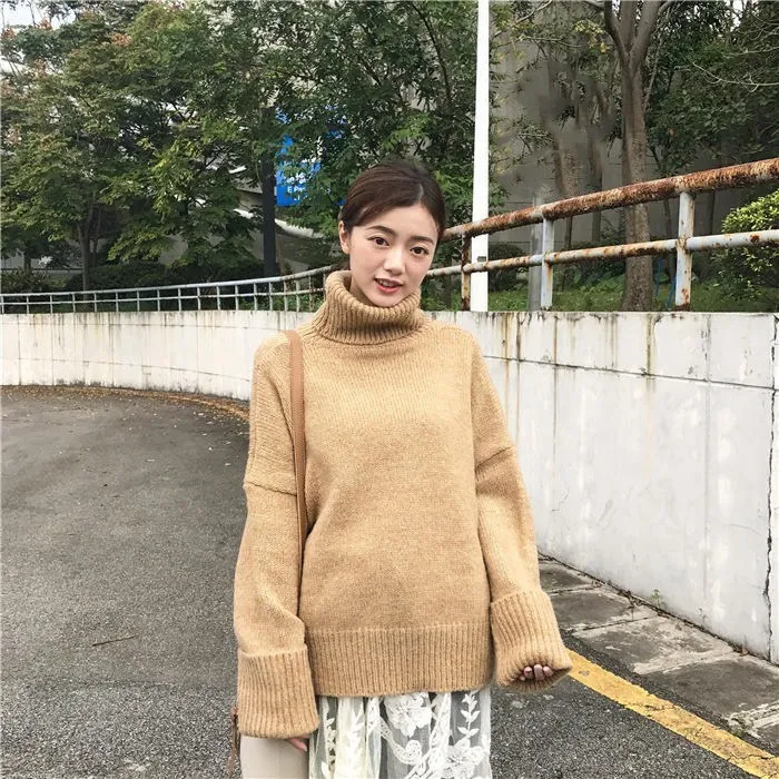 4 Color High Quality Women Knitted Tops Solid Casual Turtleneck Loose Sweater Spring Autumn Long Sleeve Short Pullovers | Женская одежда