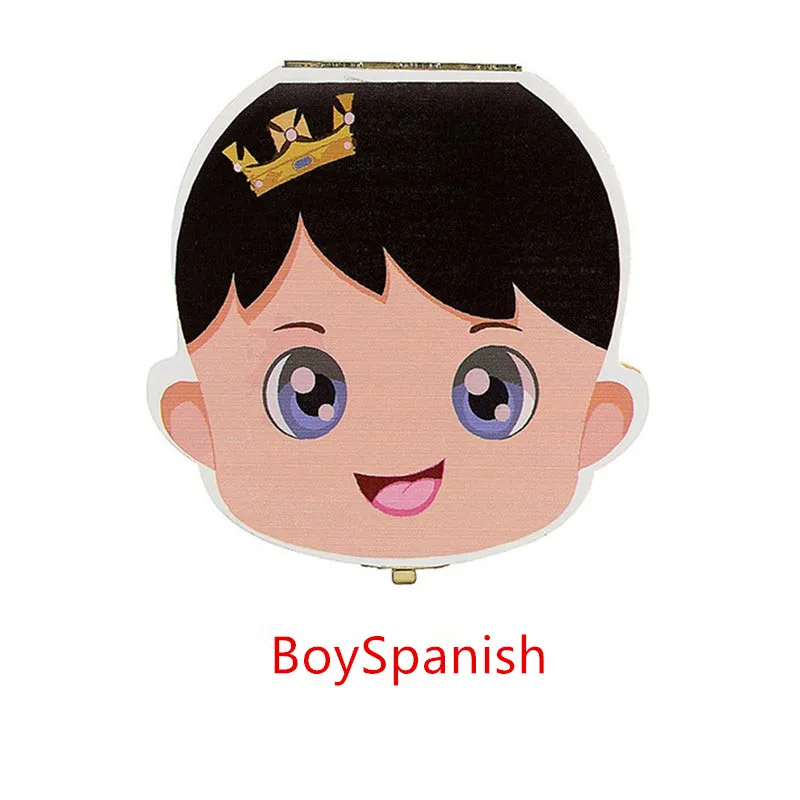 BoySpanish Зубная коробка, Португалия, английский, голландский, испанский, русский, французский, немецкий текст, для маленьких мальчиков и девочек, деревянный ящик, органайзер для молочных зубов, держатель - Цвет: BoySpanish
