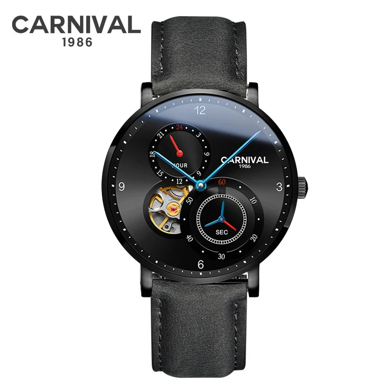 Color 6 Модные механические часы Tourbillon CARNIVAL, автоматические часы для мужчин, маленький Второй Циферблат, 24 часа, сапфир, Montre homme - Цвет: Color 6