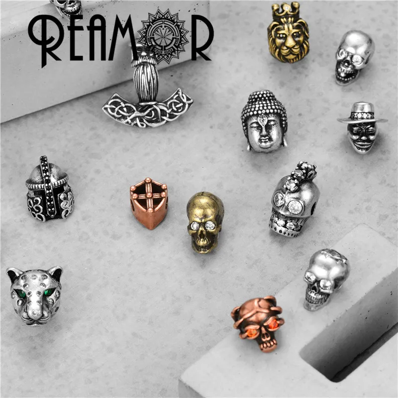 

REAMOR 9mm Stone Shape Human Spacer Charm Copper Beads Silver Plated Metal Beads For DIY Jewelry Making Findings 5pcs