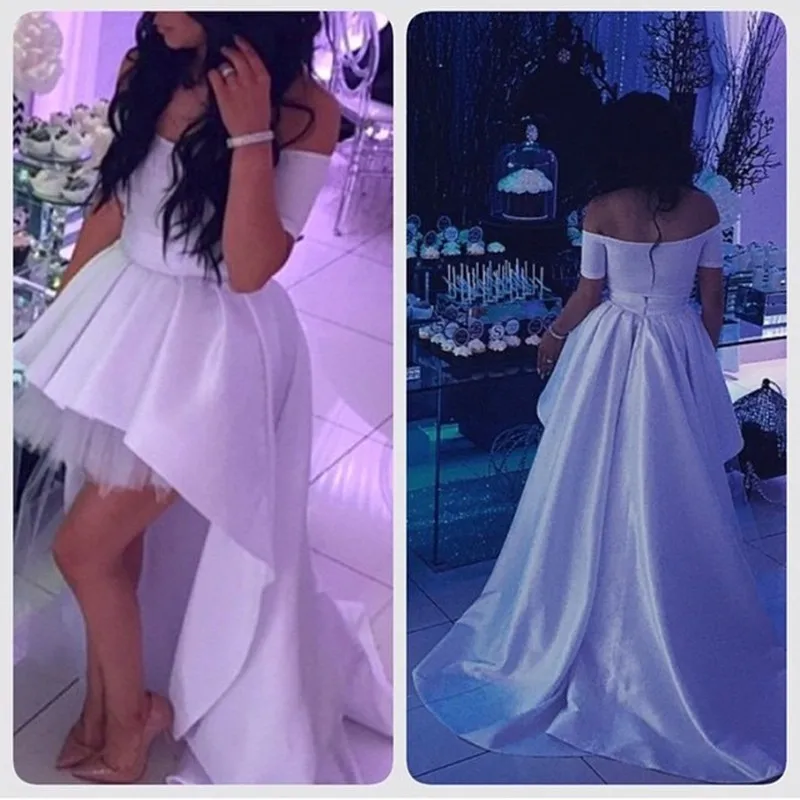 

High Low Wedding Dresses Vestido de noiva Vintage Off the Shoulder White Bridal Gown Short front long back
